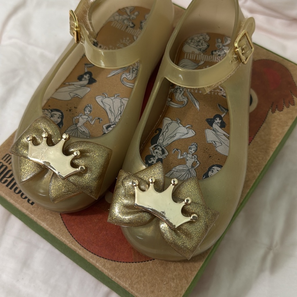 Mini Melissa Glitter Gold Disney Princess Shoes
